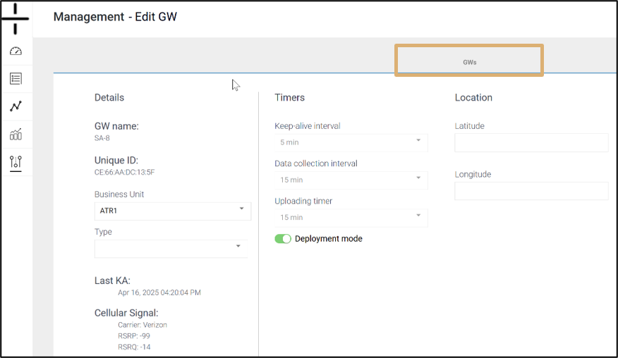 Management Edit Gateway